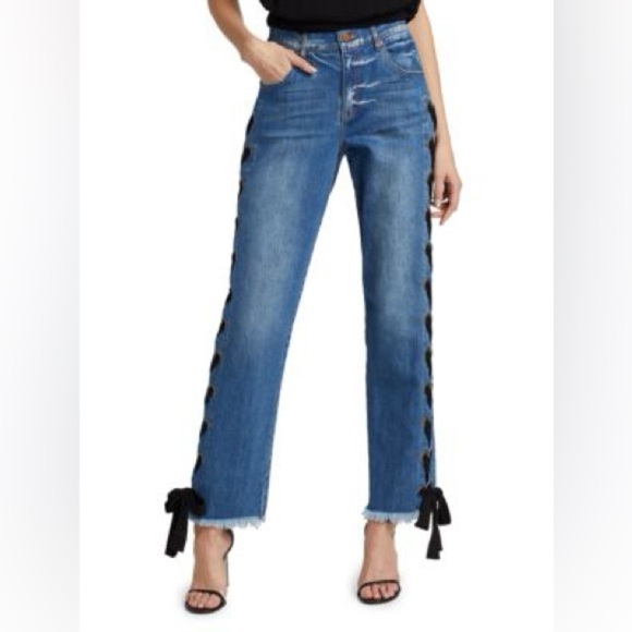 Statement Raw Hem Ribbon Lace-Up Jeans - Size 30. NWOT - Picture 4 of 12